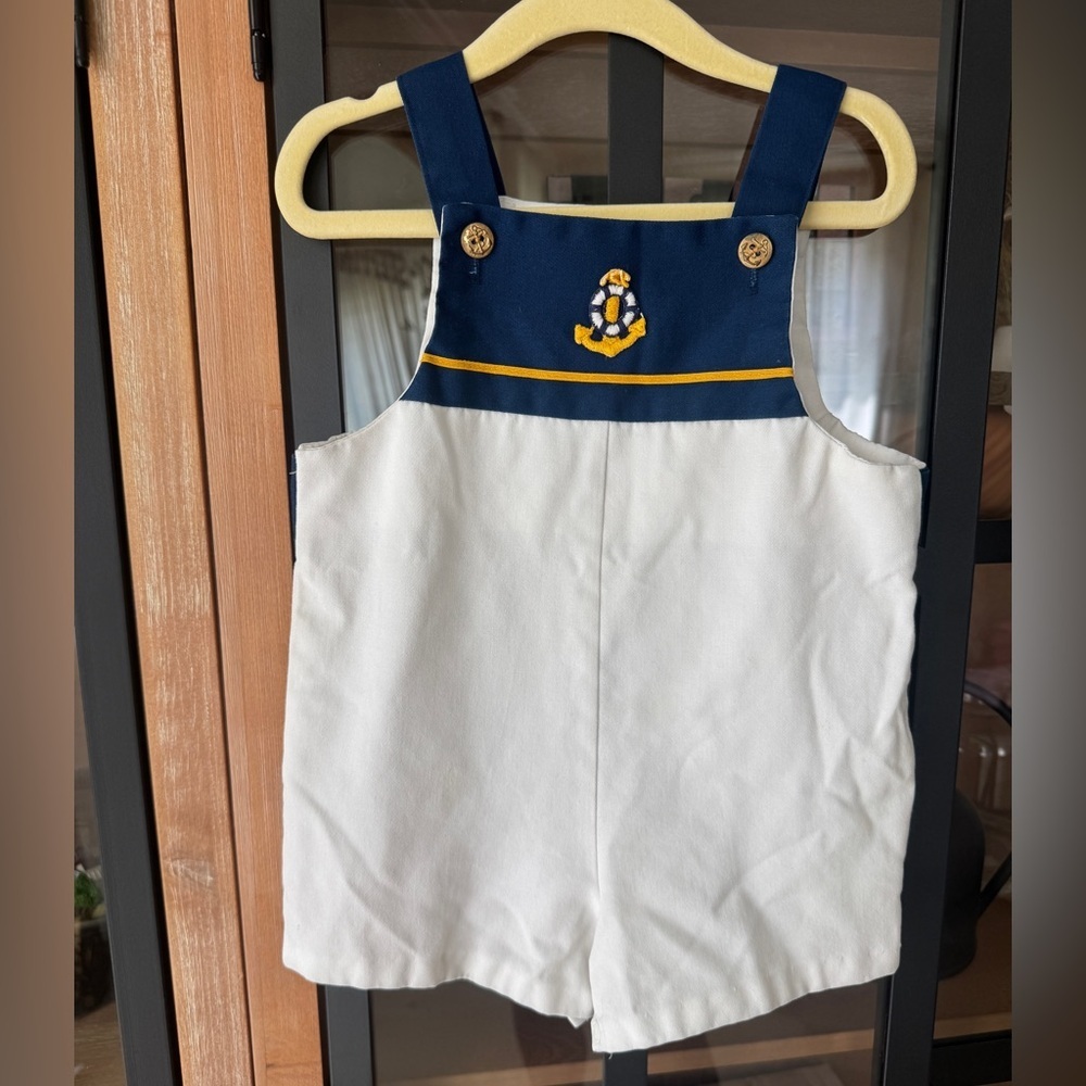 Vintage sailor jon jon shortall romper overalls embroidered anchor navy nautical